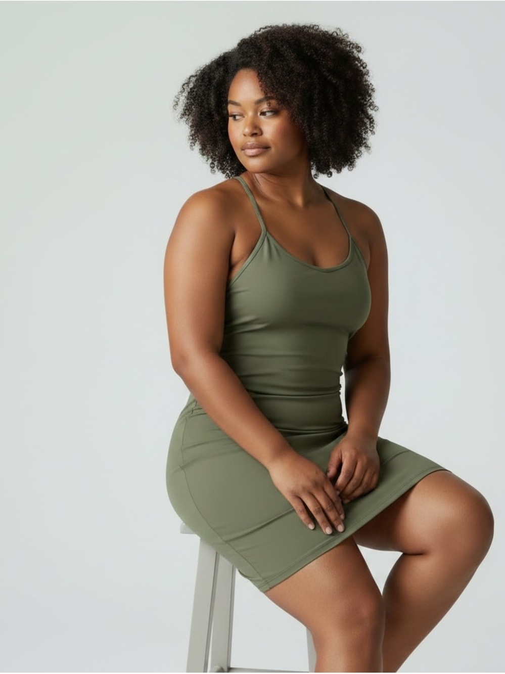 Outdoor Voices Olive Green Strappy Mini Dress